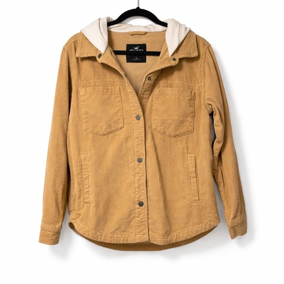 Hollister Jackets & Blazers - Hollister Tan Corduroy Hooded Jacket | Snap Front | Size Small | Great Condition